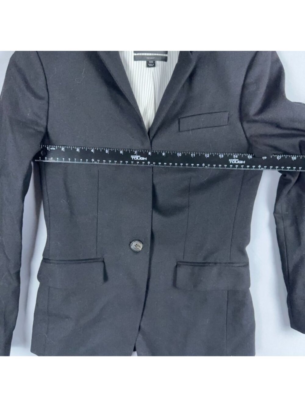 J.Crew Regent Blazer Jacket Size 00 Black Wool Blend Striped Interior Lining - Picture 8 of 12